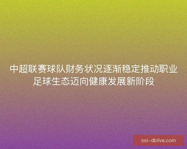 中超联赛球队财务状况逐渐稳定推动职业足球生态迈向健康发展新阶段